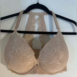 Torrid boost razor back Lace Bra beige SZ 40D front closure